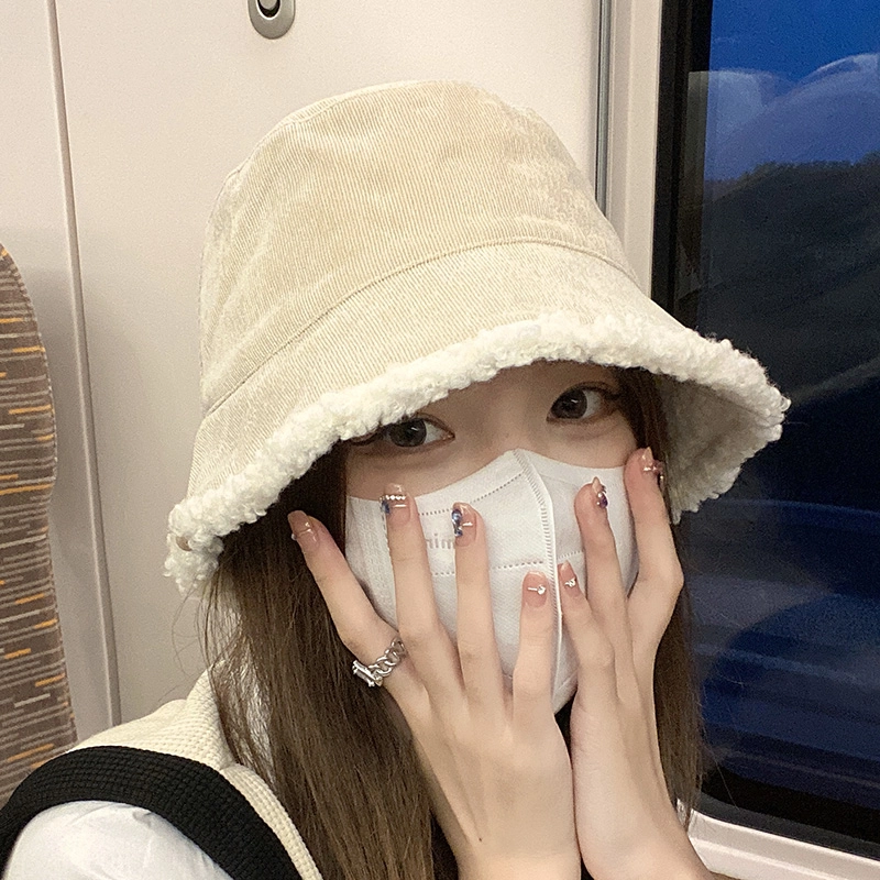优幽兰 秋冬季新款百搭盆帽休闲时尚韩版显脸小设计感毛边防风防寒护耳针织加厚保暖 渔夫帽 女款