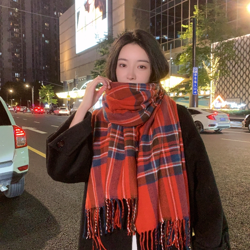 优幽兰 红色针织加厚防风防寒保暖护脖子氛围感小众 绒线围巾 女款