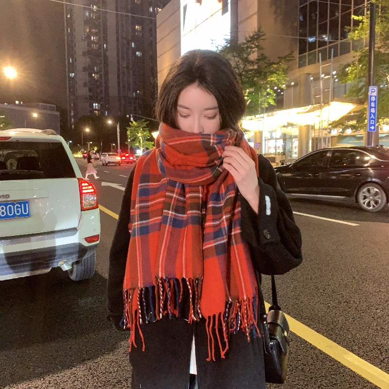 优幽兰 红色针织加厚防风防寒保暖护脖子氛围感小众 绒线围巾 女款