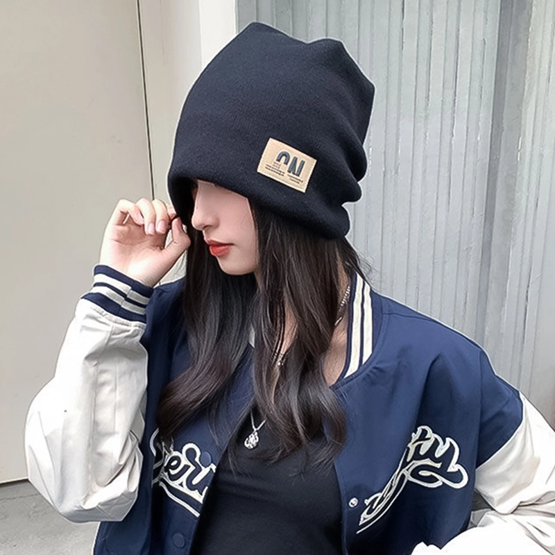 优幽兰 韩版显脸小纯色设计感贴标防风防寒冷帽加厚保暖高级感小众 棉 绒线帽 女款