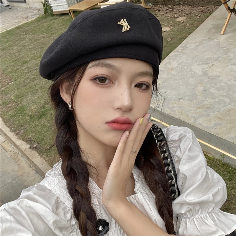 优幽兰 小众穿搭大头围帽子秋冬季韩版显脸小学生百搭休闲画家帽纯色防风防寒保暖报童帽 聚酯纤维 贝雷帽 女款