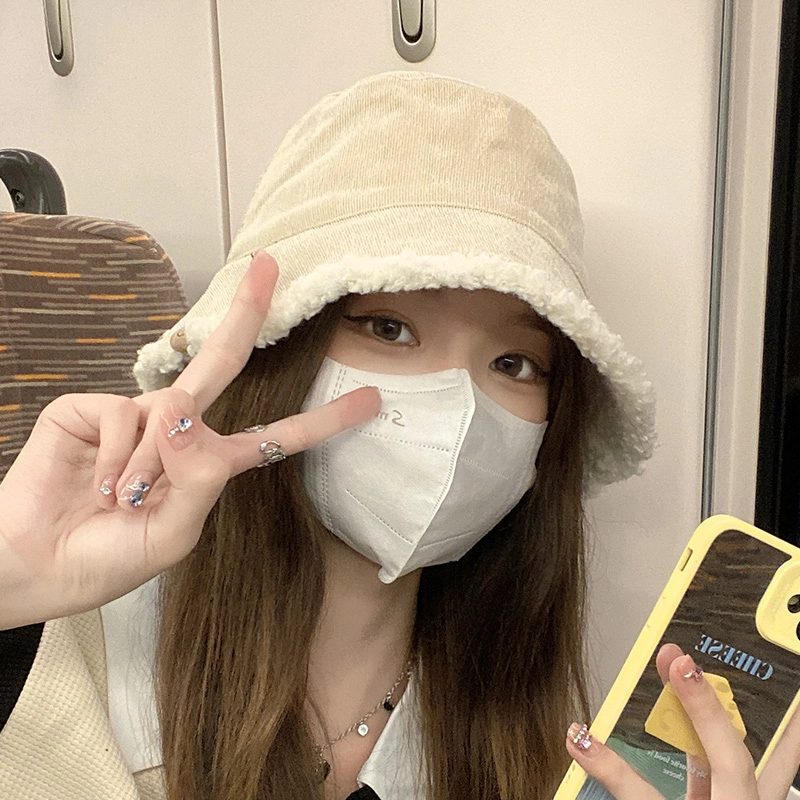 优幽兰 秋冬季新款百搭盆帽休闲时尚韩版显脸小设计感毛边防风防寒护耳针织加厚保暖 渔夫帽 女款