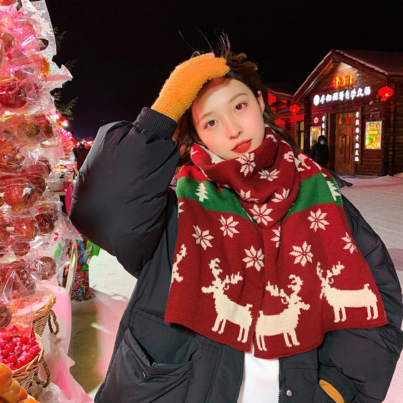 优幽兰 新年氛围感 秋冬季百搭潮流时尚仿羊绒加厚保暖护脖子大牌经典款防风防寒 绒线围巾 女款