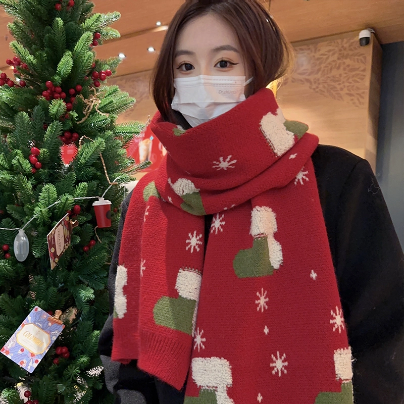 优幽兰 红色经典款防风防寒护脖子保暖小众高级感 绒线围巾 女款