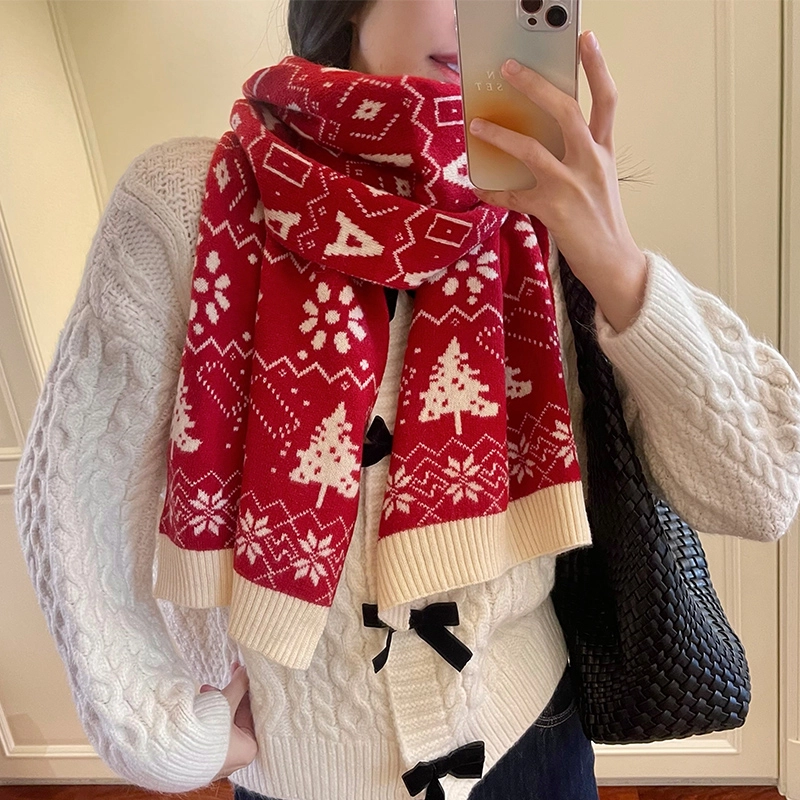 优幽兰 氛围感简约休闲护脖子防风防寒保暖雪花小众高级感 绒线围巾 女款