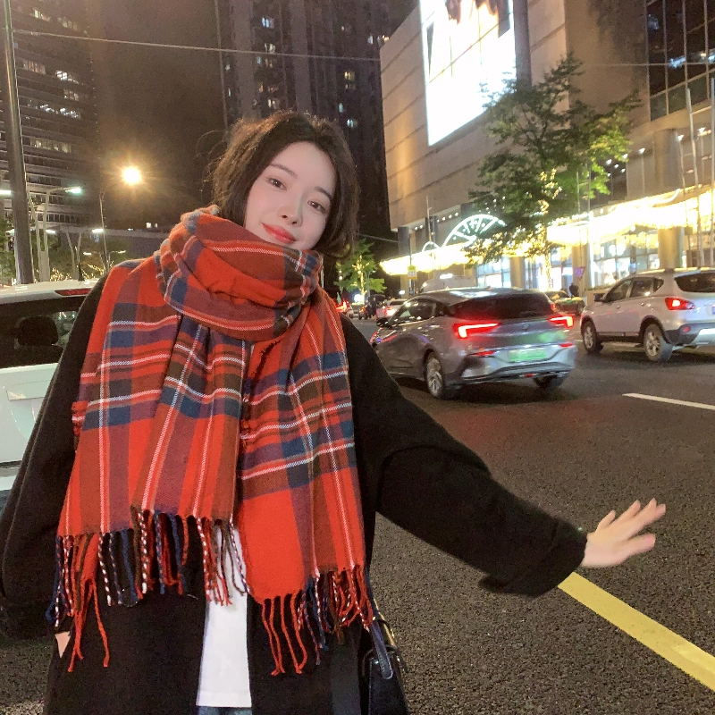 优幽兰 红色针织加厚防风防寒保暖护脖子氛围感小众 绒线围巾 女款
