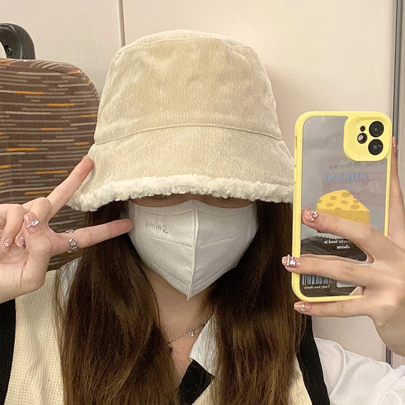 优幽兰 秋冬季新款百搭盆帽休闲时尚韩版显脸小设计感毛边防风防寒护耳针织加厚保暖 渔夫帽 女款