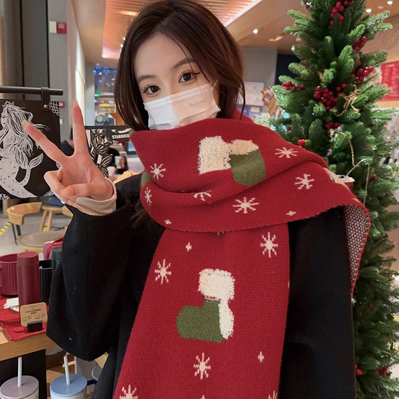 优幽兰 红色经典款防风防寒护脖子保暖小众高级感 绒线围巾 女款