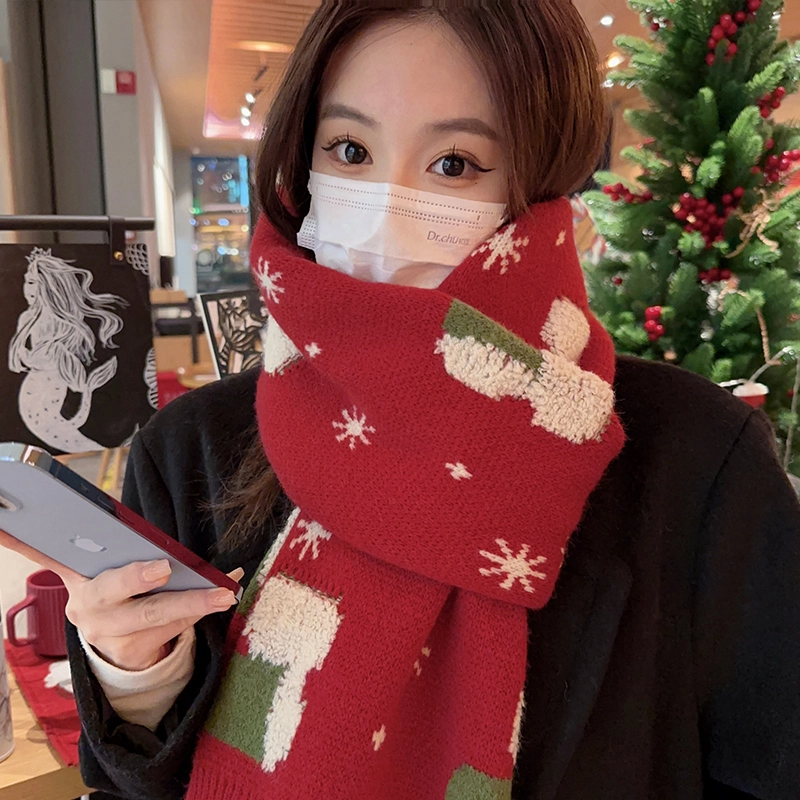 优幽兰 红色经典款防风防寒护脖子保暖小众高级感 绒线围巾 女款