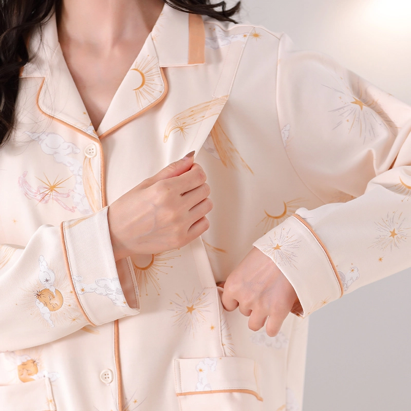 帕兰朵 可调节裤腰月子服长袖睡衣简约休闲舒适透气纯棉开衫孕期产前产后亲肤薄款  家居服套装  女款  杏色