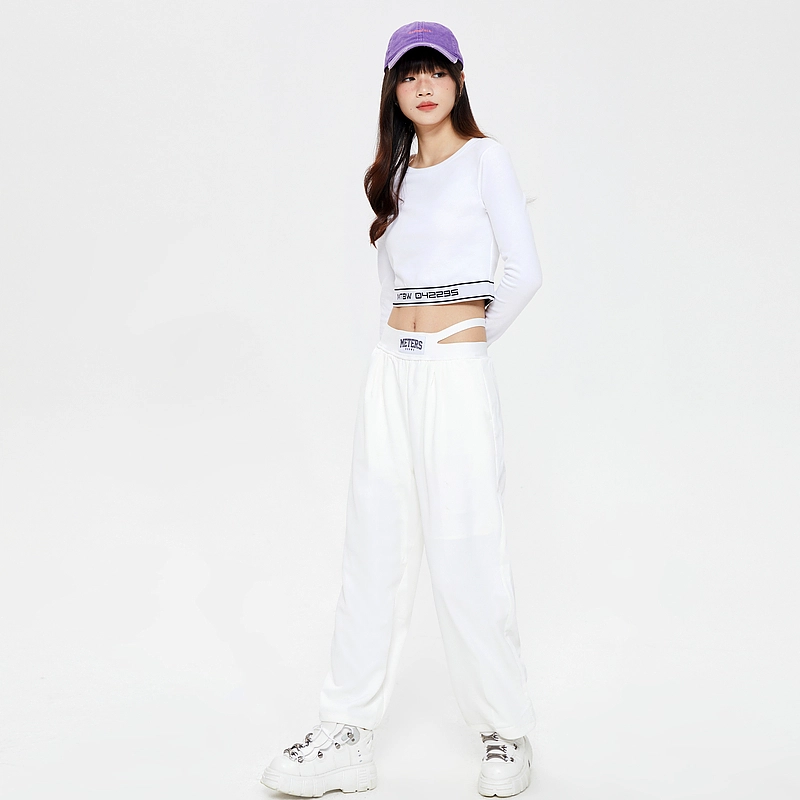 美特斯邦威 设计感简约直筒纯色松紧休闲裤 女款