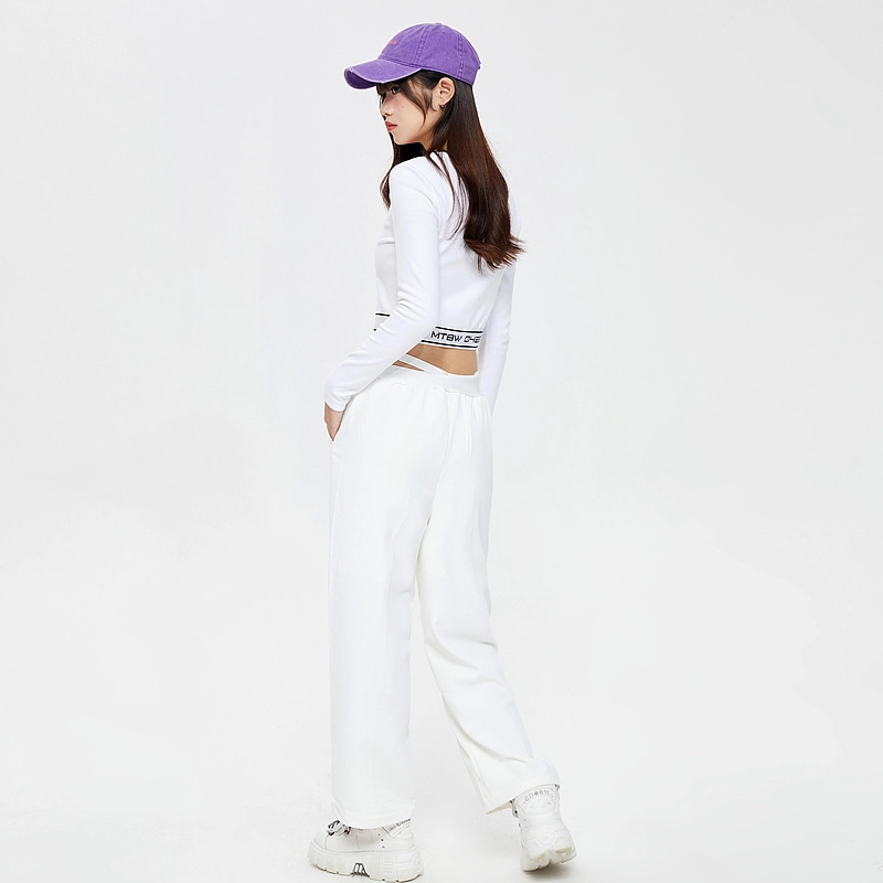 美特斯邦威 设计感简约直筒纯色松紧休闲裤 女款
