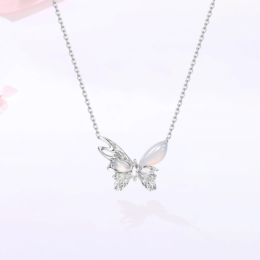 【S925银|甄选高品质】 金师傅 月光蝴蝶锁骨链 梦幻森系时尚时尚精致气质百搭 小众不规则肌理感高级#好运 玉髓 项链 男女同款情侣款