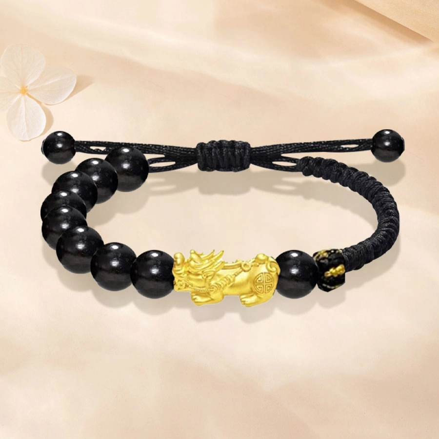 【纯银吞金兽】 金师傅 招财貔貅转运新中式国潮设计感佛珠手串甄选好物天赐福禄可调节手绳#好运 黑檀 金色手链 男女同款情侣款