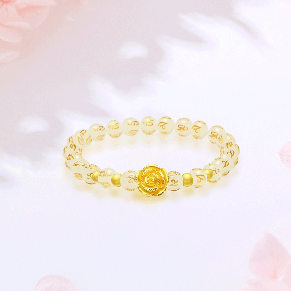 【999金|精选高品质】 金师傅 六字箴言玫瑰花 一见倾心浪漫花朵转运 新中式国潮气质复古大气优雅百搭 小众轻奢高级#好运 玛瑙 手串 女款