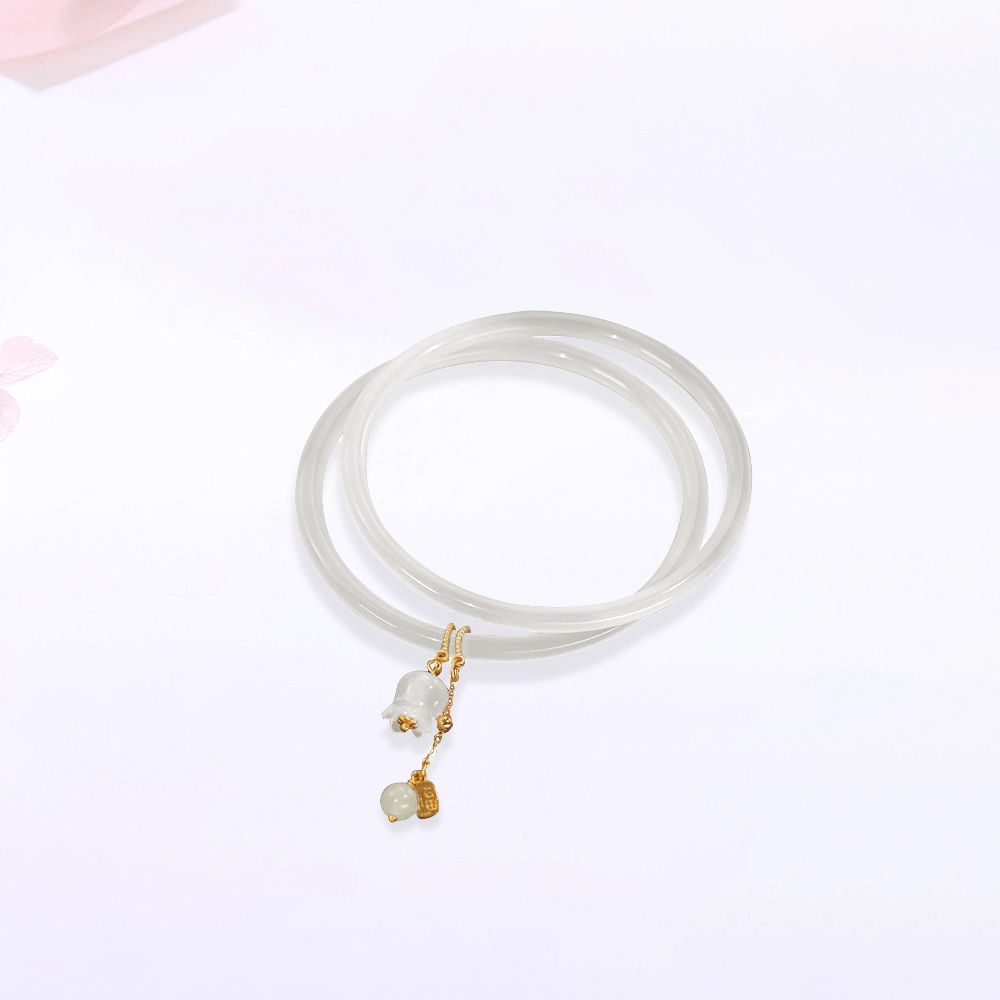 【精选高品质】 金师傅 铃兰花开白月光流苏双圈 一步一响新中式国潮气质简约百搭闺蜜小清新 小众轻奢设计高级#好运 琉璃 手镯 女款
