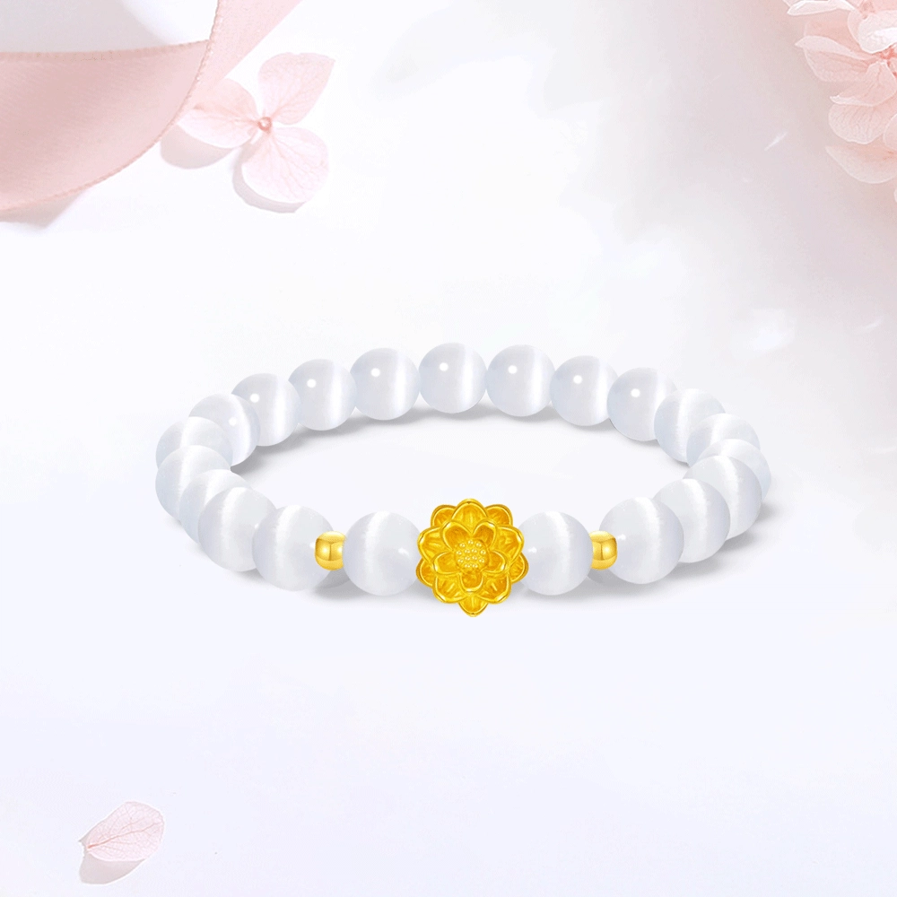 【999金|精选高品质】 金师傅 好运莲莲串珠 莲花万事如意有钱花 新中式国潮气质复古简约百搭#好运 玻璃猫眼 手串 男女同款情侣款