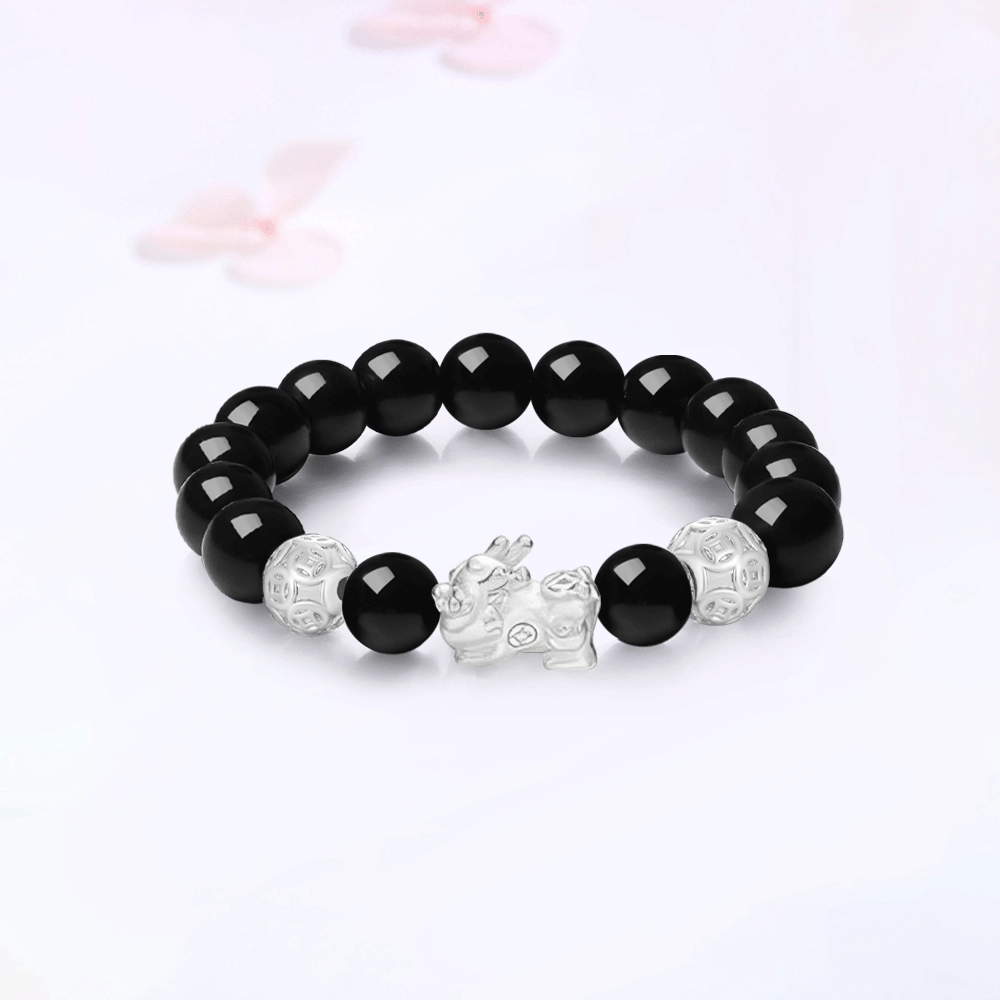 【S999足银|精选高品质】 金师傅 貔貅串珠 招财纳福万事如意时来运转 新中式国潮气质简约百搭小众高级#好运 黑曜石 手串 男女同款情侣款