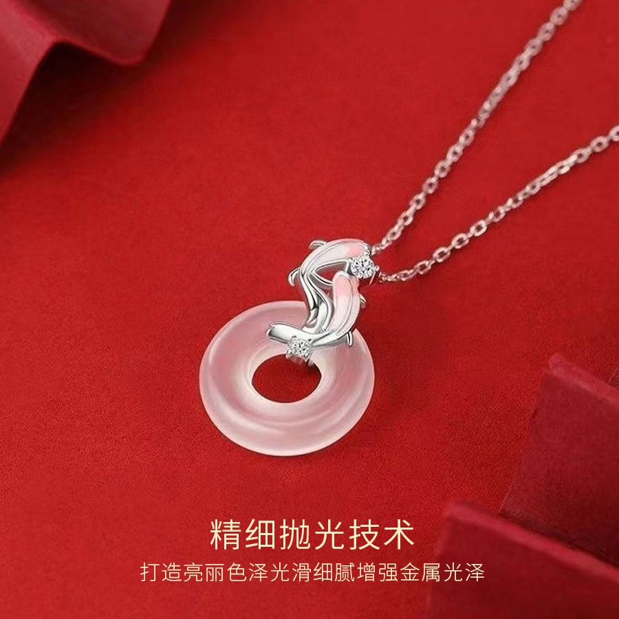 【S999足银|甄选高品质】 金师傅 锦鲤平安扣 学业事业顺利上岸转运 水逆退散新中式气质优雅小众高级#好运 玻璃猫眼 项链 女款