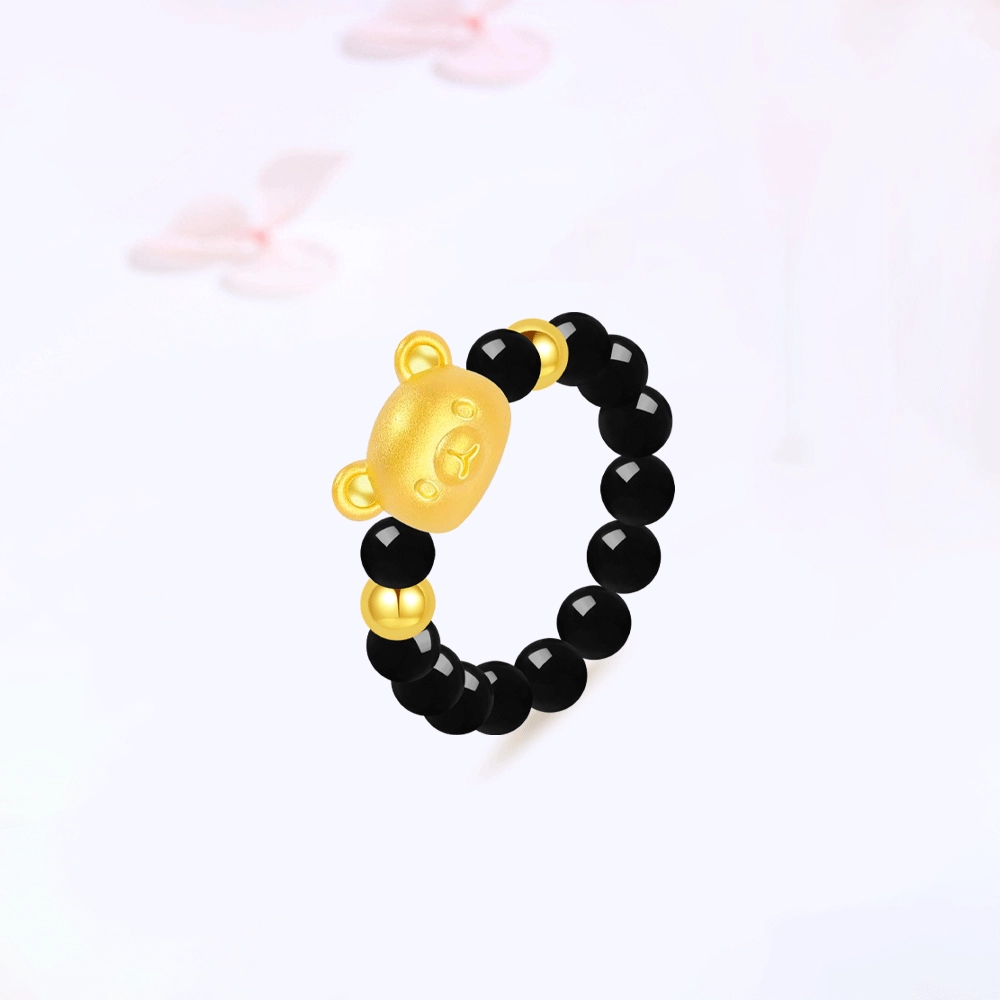 【S999足银|甄选高品质】 金师傅 轻松小熊对戒 招财萌趣可爱甜蜜饰爱 浪漫气质百搭小清新 小众轻奢高级#好运 玛瑙 戒指 男女同款情侣款