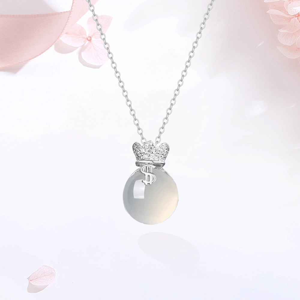 【S925银|甄选高品质】 金师傅 转运福袋吊坠 白月光能量之石净化 时尚精致清冷感 小众轻奢高级简约百搭#好运 白水晶 项链 女款