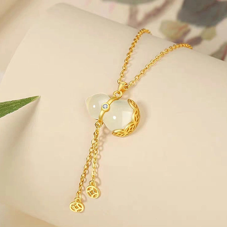 【精选高品质|S999足银】 金师傅 福禄双全流苏吊坠 福气满满葫芦招财纳福 新中式国潮复优雅气质简约日常百搭#好运 玉髓 项链 女款