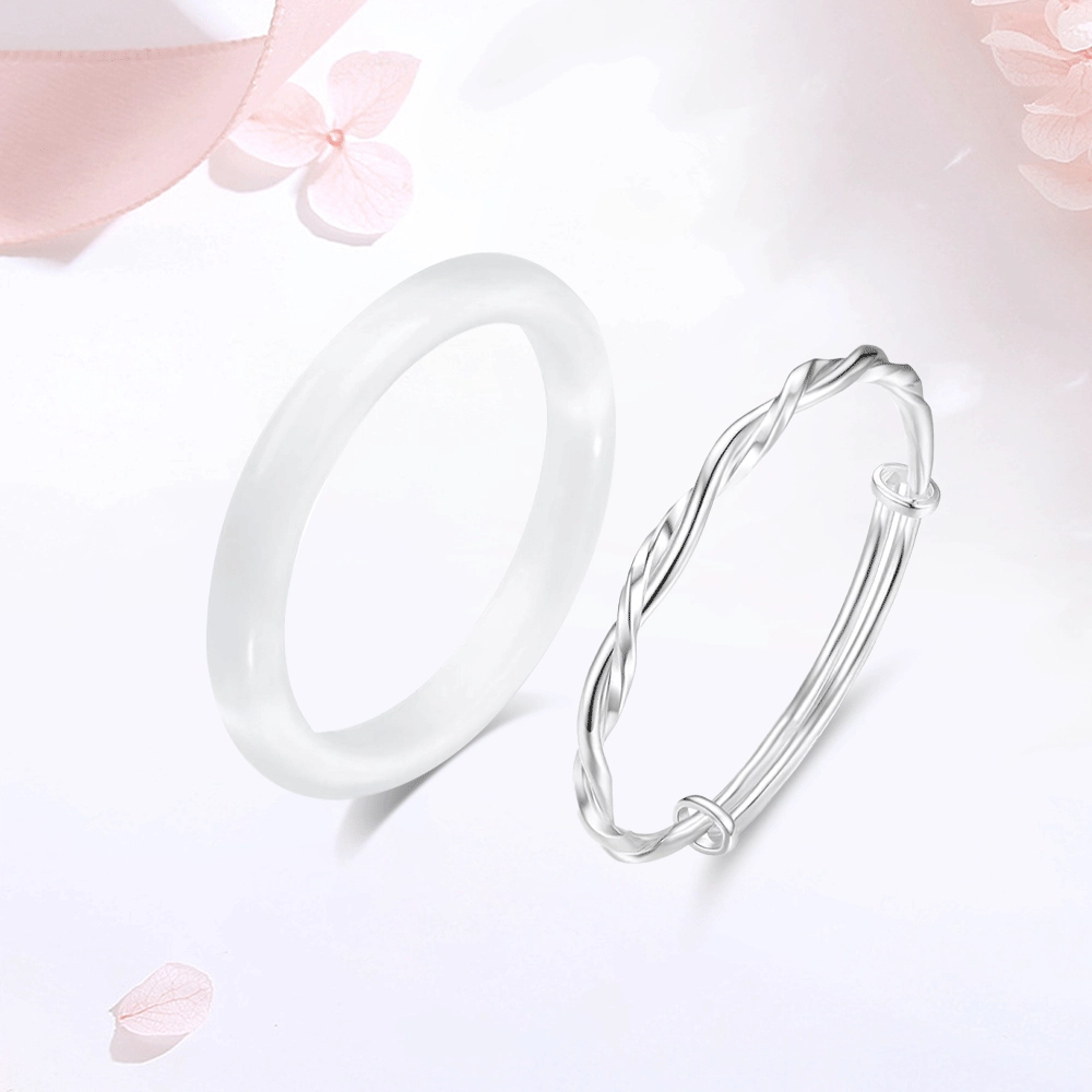 【精选高品质】 金师傅 莫比乌斯白月光叠戴套装 一步一响吉祥如意新中式气质优雅大方百搭 小众轻奢设计高级感#好运 玻璃猫眼 手镯 女款