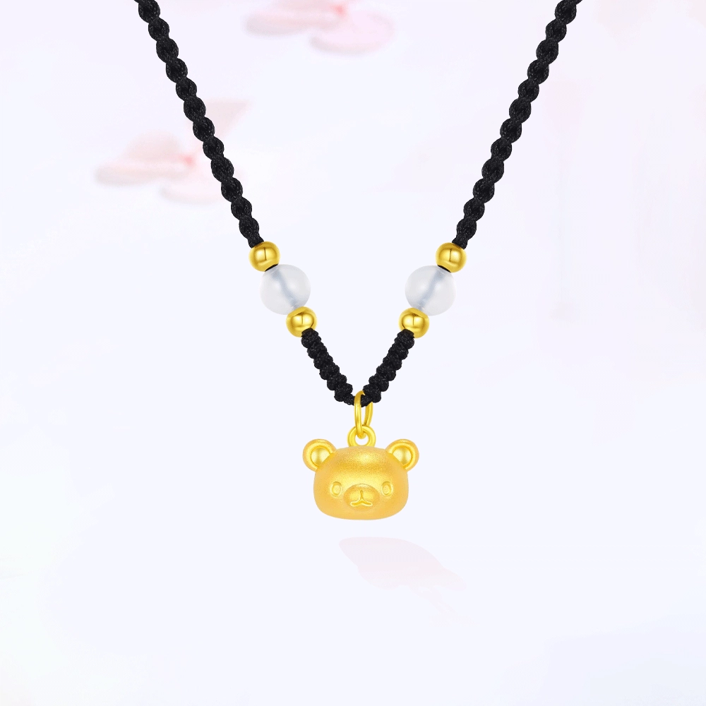 【S999纯银|甄选高品质】 金师傅 轻松熊吊坠 萌趣可爱创意小清新新中式简约百搭 小众高级设计#好运 玉髓 项链 男女同款情侣款