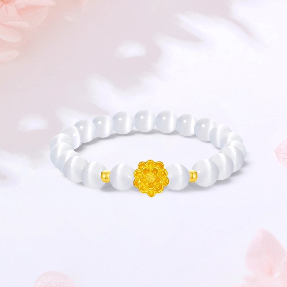 【999金|精选高品质】 金师傅 好运莲莲串珠 莲花万事如意有钱花 新中式国潮气质复古简约百搭#好运 玻璃猫眼 手串 男女同款情侣款