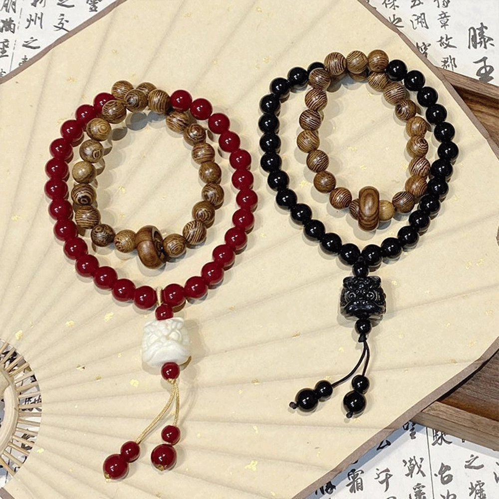 【狮来运转|甄选高品质】 金师傅 双圈醒狮串珠 万事如意招财纳福 考试上岸新中式国潮复古民族气质文玩盘玩 鸡翅木 手串 男女同款情侣款