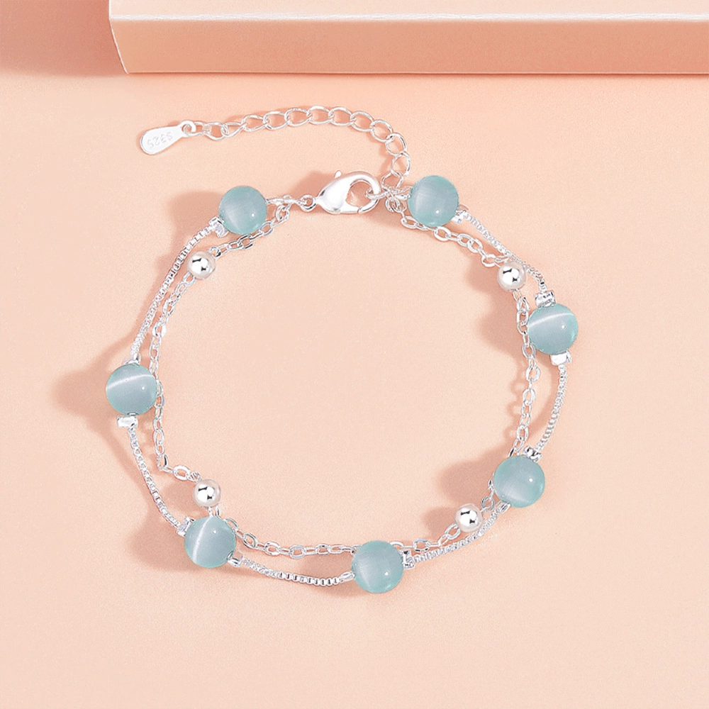 【S925银|甄选高品质】 金师傅 海洋之心套装 转运珠梦幻蓝色系轻奢小众锁骨链时尚精致气质简约百搭少女感#好运 玻璃猫眼 项链 女款