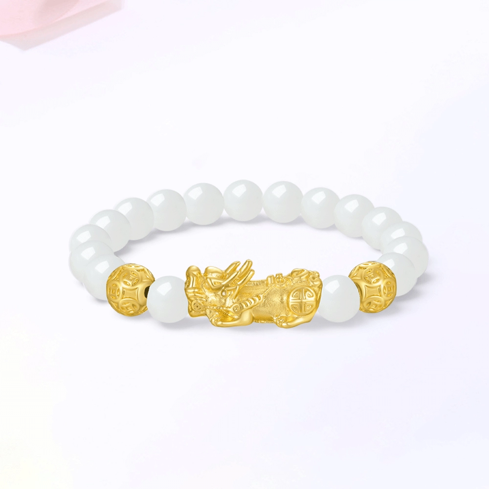 【S999足银|甄选高品质】 金师傅 招财貔貅套装 纳福转运珠财运亨通 新中式国潮吞金兽气质百搭高级#好运 白玉菩提 手串 男女同款情侣款