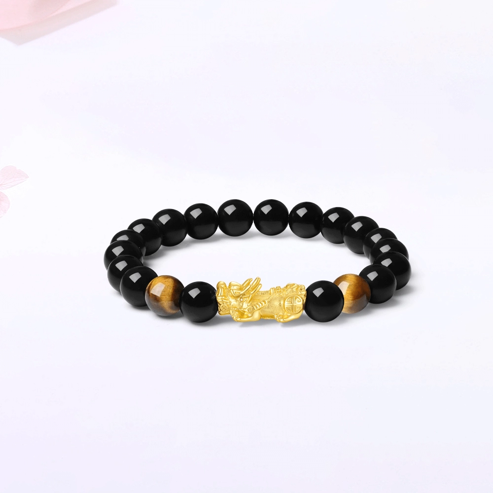 【S999足银|甄选高品质】 金师傅 招财貔貅套装 时来运转八方来财吞金兽 新中式国潮复古民族气质文玩盘玩#好运 黑檀 手串 男女同款情侣款