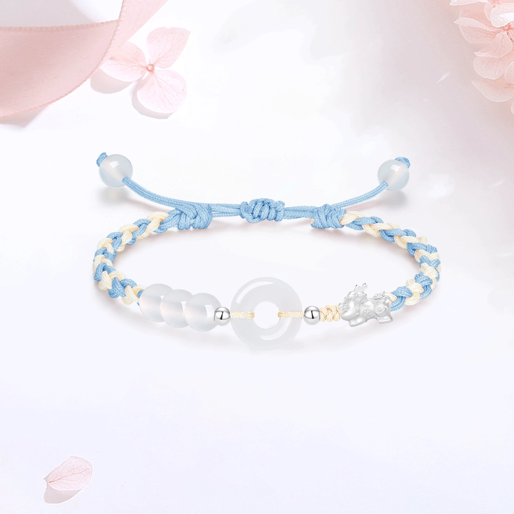 【S999足银 甜蜜饰爱】高品质 金师傅 貔貅平安扣手链 招财纳福转运 新中式国潮气质简约百搭小众高级栓双倍好运 玉髓 手绳 男女同款情侣款