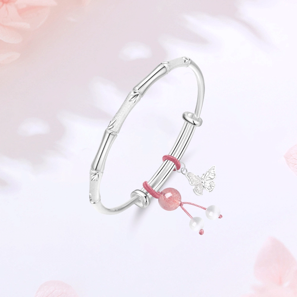 【S999纯银|甄选高品质】 金师傅 竹节蝴蝶手环 节节高升上岸招财新中式国潮气质森系甜美精致百搭清新 小众轻奢高级#好运 玉髓 手镯 女款