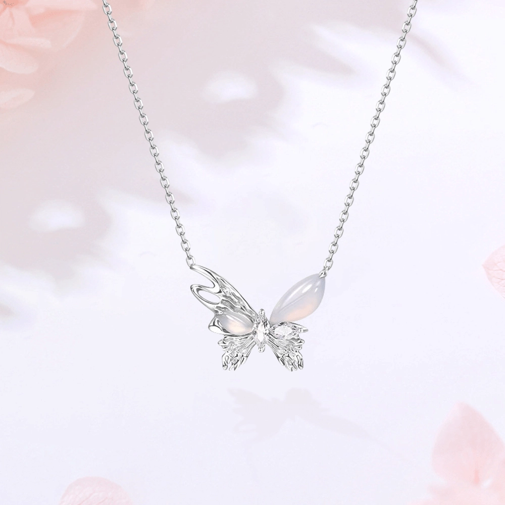 【S925银|甄选高品质】 金师傅 月光蝴蝶锁骨链 梦幻森系时尚时尚精致气质百搭 小众不规则肌理感高级#好运 玉髓 项链 男女同款情侣款