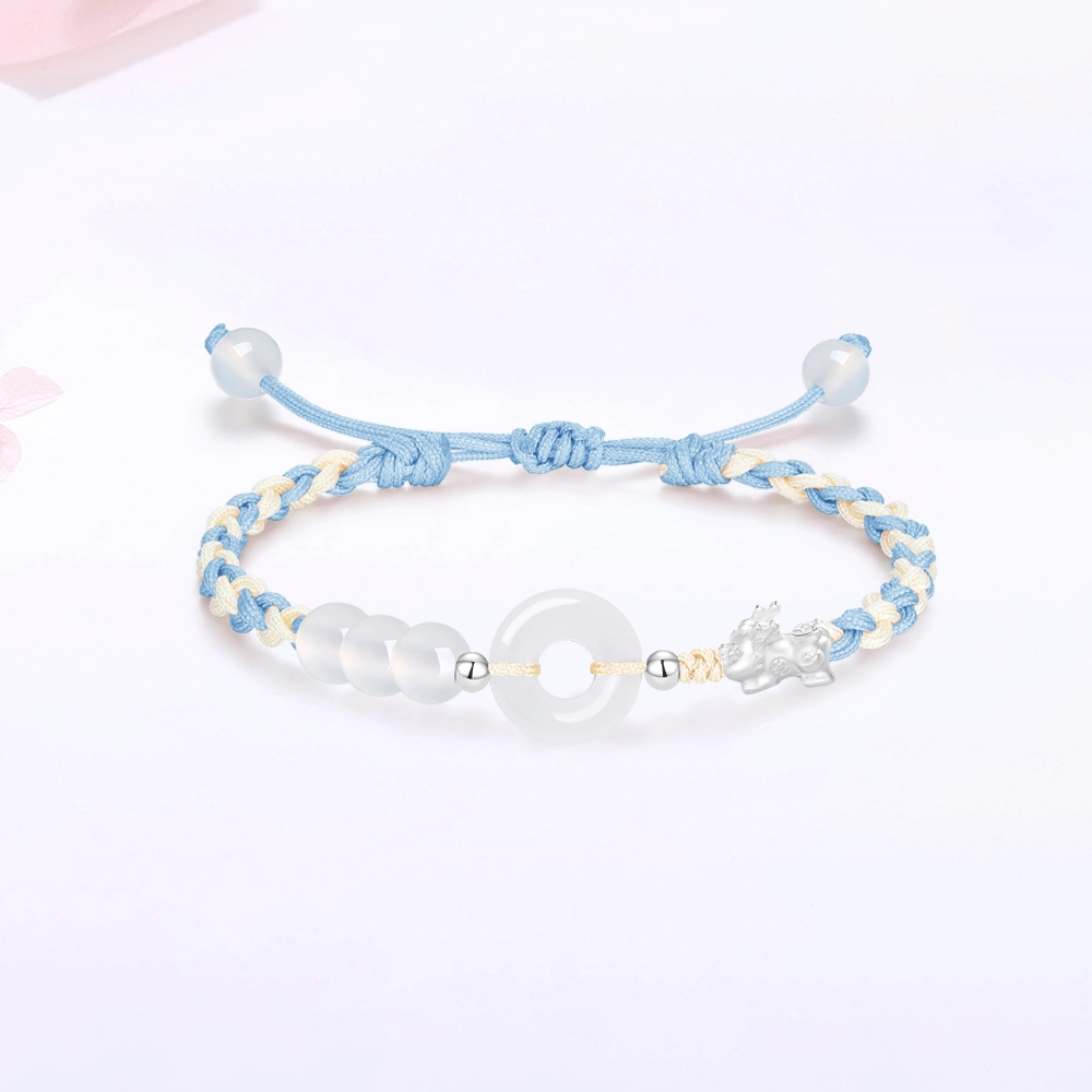 【S999足银 甜蜜饰爱】高品质 金师傅 貔貅平安扣手链 招财纳福转运 新中式国潮气质简约百搭小众高级栓双倍好运 玉髓 手绳 男女同款情侣款