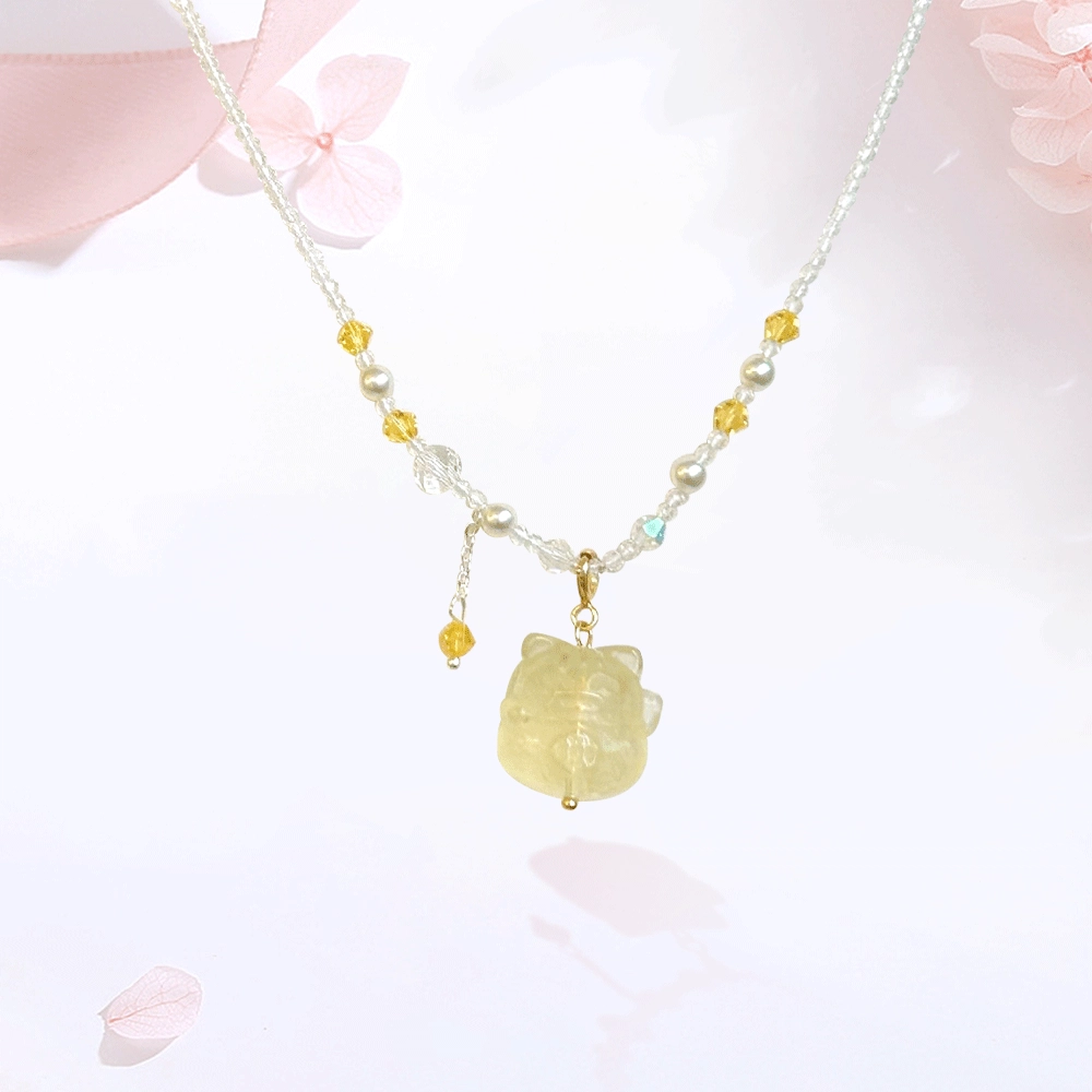 【招财猫&能量之石|高品质】 金师傅 猫咪吊坠 纳福吉祥如意可爱萌趣甜美小清新设计感小众轻奢高级#好运 黄水晶 项链 男女同款情侣款