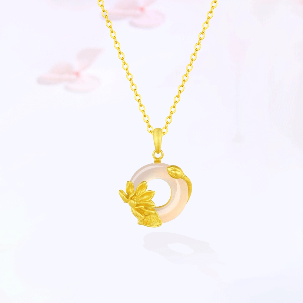【S925银|甄选高品质】 金师傅 平安扣吊坠 好运莲莲繁花缠绕蛇 招财纳福 新中式气质清冷感小众轻奢高级简约百搭#好运 玉髓 项链 女款