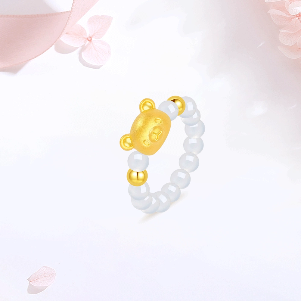 【S999足银|甄选高品质】 金师傅 轻松小熊对戒 招财萌趣可爱甜蜜饰爱 浪漫气质百搭小清新 小众轻奢高级#好运 玛瑙 戒指 男女同款情侣款