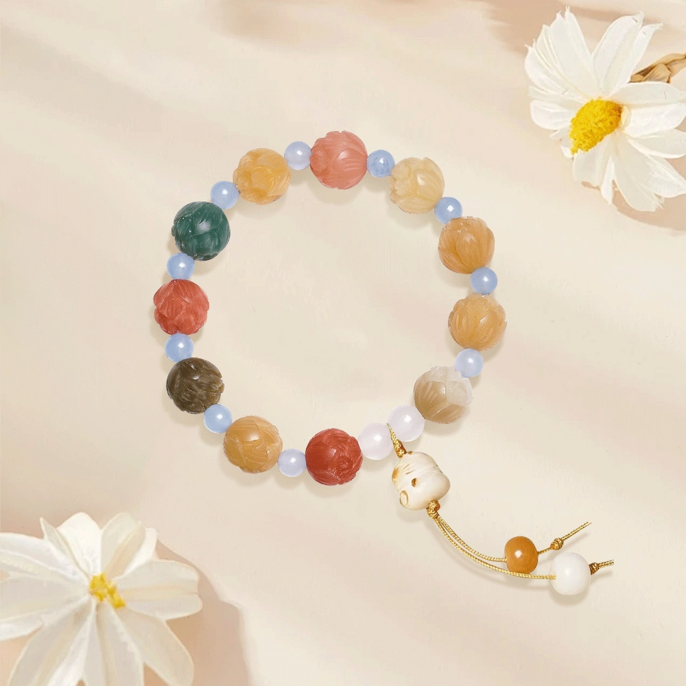 金师傅 好运莲莲  有钱花 招财猫咪流苏  精准桃花新中式国潮转运 纳福平安喜乐叙事顺利 白玉菩提 手串 男女同款情侣款