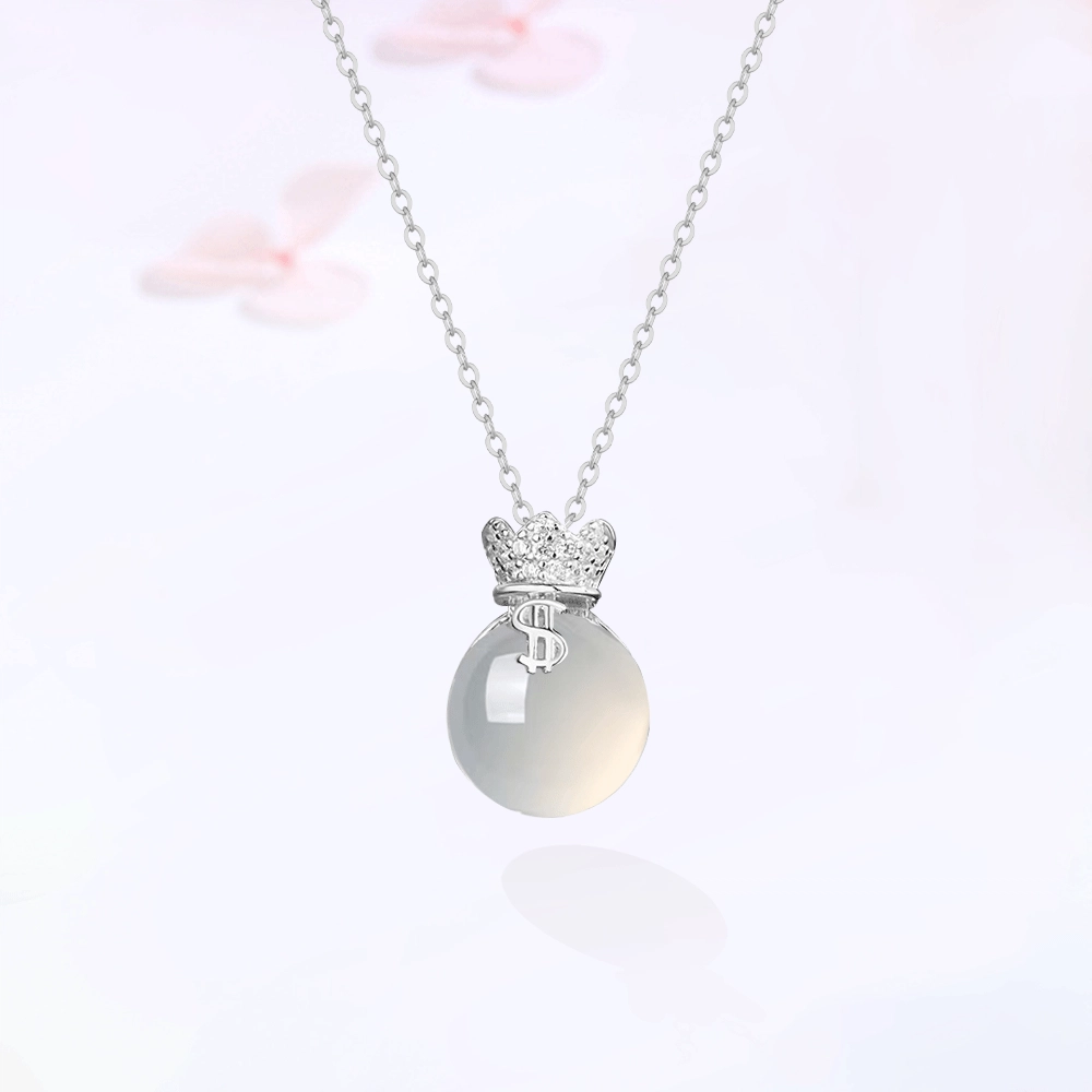 【S925银|甄选高品质】 金师傅 转运福袋吊坠 白月光能量之石净化 时尚精致清冷感 小众轻奢高级简约百搭#好运 白水晶 项链 女款