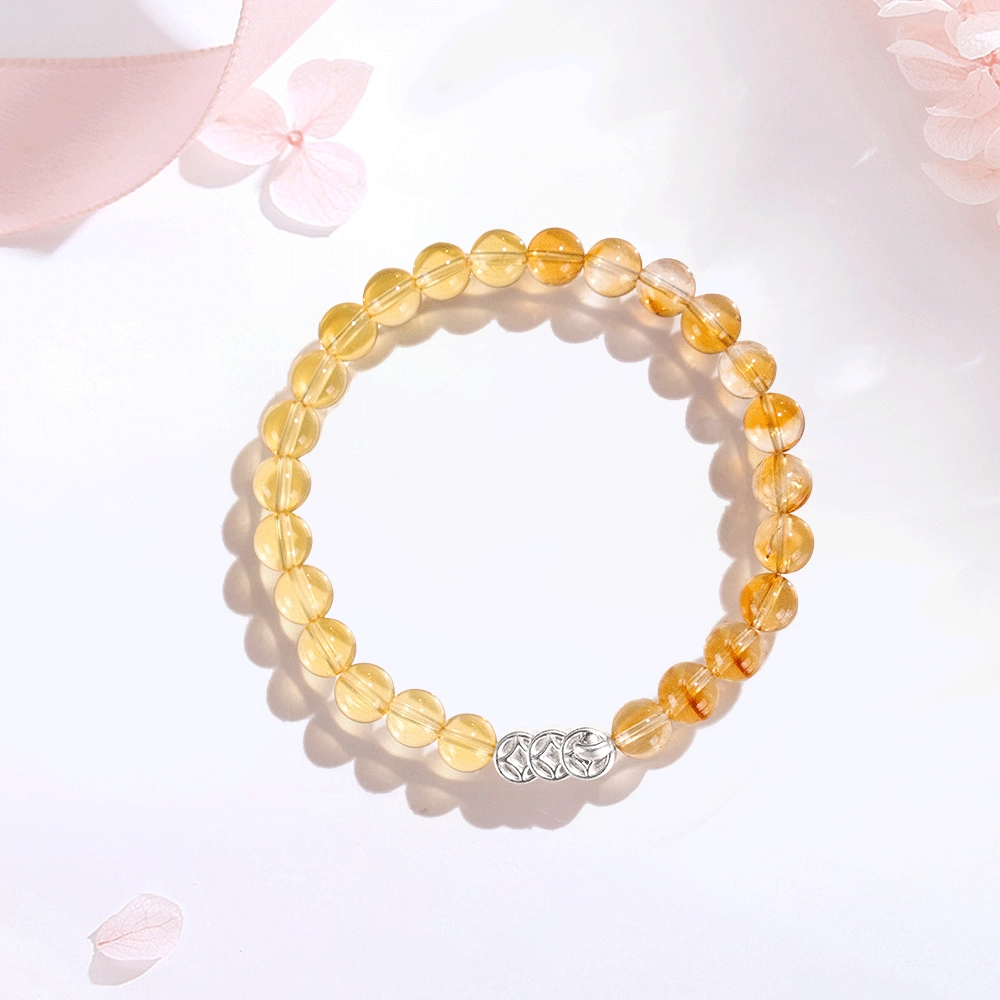 【S925银|甄选高品质】 金师傅 钱币串珠 招财纳福时来运转 财运亨通新中式国潮气质百搭小众高级#好运天然 黄水晶 手串 男女同款情侣款