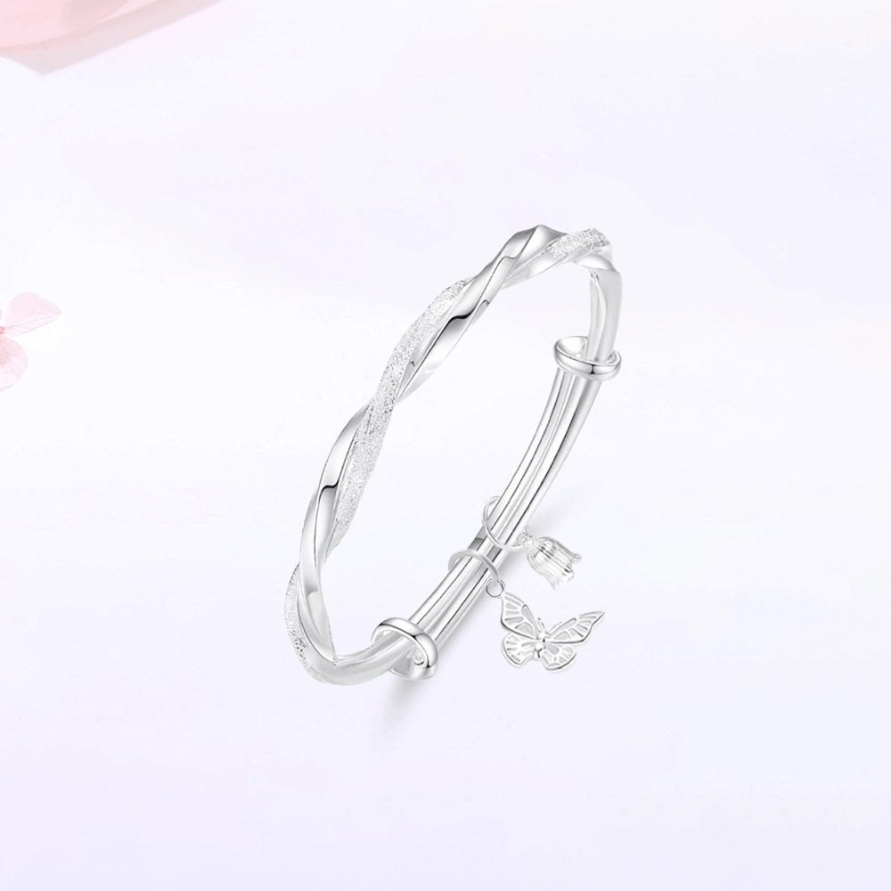 【S999足银精选高品质】 金师傅 莫比乌斯铃兰花蝴蝶 招财纳福 森系梦幻气质优雅甜美简约百搭#好运 小众轻奢设计高级 可调节手镯 女款
