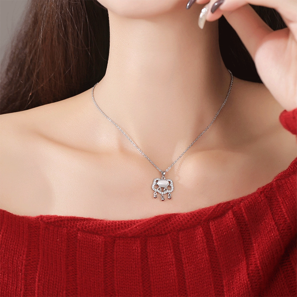 【S999纯银|甄选高品质】 金师傅 平安锁套装 招财纳福竹韵 节节高升平安喜乐新中式精致气质优雅清冷小众轻奢高级 玻璃猫眼 项链 女款
