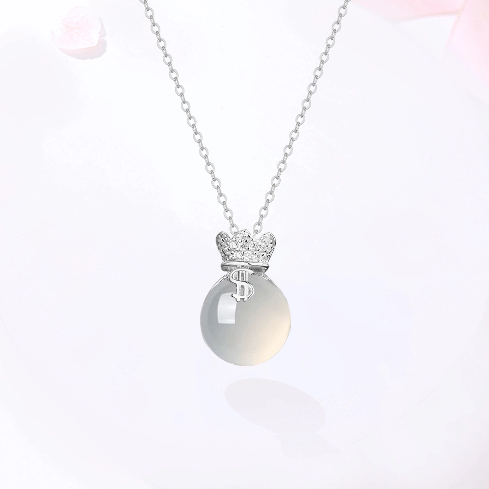 【S925银|甄选高品质】 金师傅 转运福袋吊坠 白月光能量之石净化 时尚精致清冷感 小众轻奢高级简约百搭#好运 白水晶 项链 女款