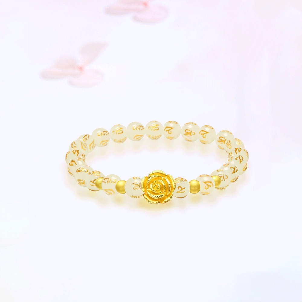 【999金|精选高品质】 金师傅 六字箴言玫瑰花 一见倾心浪漫花朵转运 新中式国潮气质复古大气优雅百搭 小众轻奢高级#好运 玛瑙 手串 女款