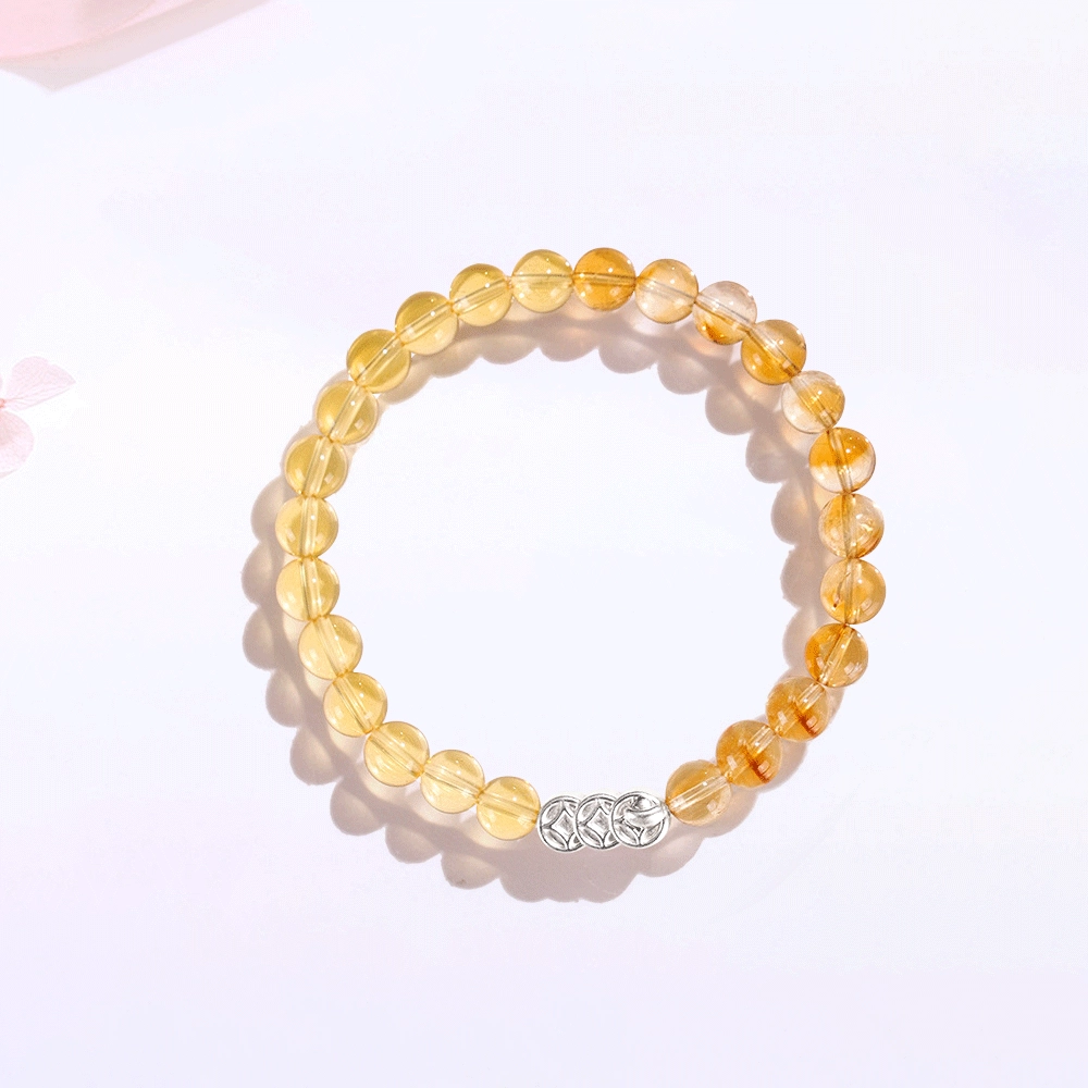 【S925银|甄选高品质】 金师傅 钱币串珠 招财纳福时来运转 财运亨通新中式国潮气质百搭小众高级#好运天然 黄水晶 手串 男女同款情侣款
