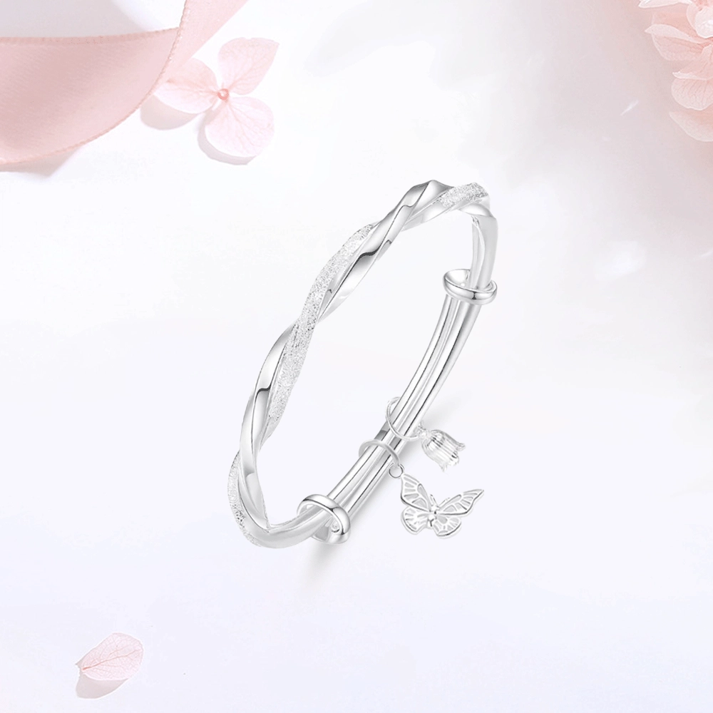 【S999足银精选高品质】 金师傅 莫比乌斯铃兰花蝴蝶 招财纳福 森系梦幻气质优雅甜美简约百搭#好运 小众轻奢设计高级 可调节手镯 女款