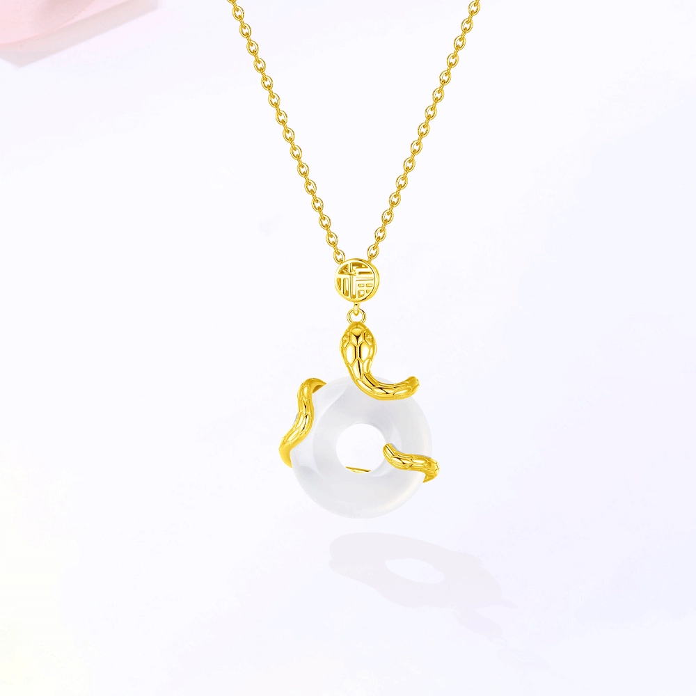 【S925银|甄选高品质】 金师傅 平安扣吊坠 好运莲莲繁花缠绕蛇 招财纳福 新中式气质清冷感小众轻奢高级简约百搭#好运 玉髓 项链 女款